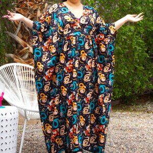 Oblong Box Shop Slithering Snakes Black Caftan Dress Plus Size